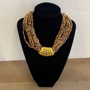 KJL Kenneth Jay Lane vintage beaded chocker necklace with gold tone center 1960s